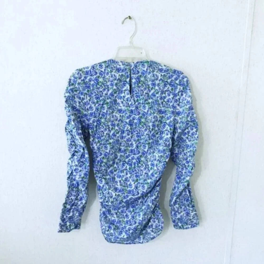 Zara Floral Blouse Women Sz XS, Blue White